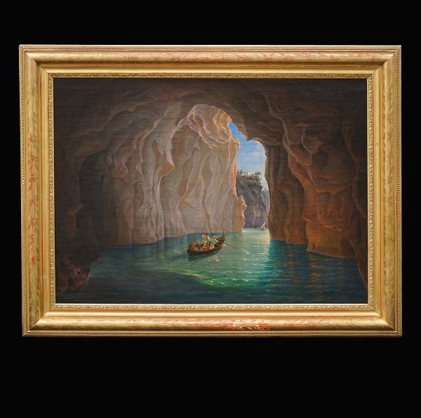 Friedrich Thöming, g. Eckernförde 1802 - Italien 1873: Die Blaue Höhle, Capri. 
Signiert und datiert Roma 1854. Originaler Rahmen. Lichtmasse: 73x97cm. Mit 
Rahmen: 84x118cm