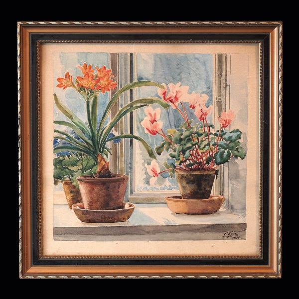 Olga Aleksandrovna, Storfyrstinde af Rusland, 1882-1960: Stilleben med blomster. 
Akvarel. Signeret og dateret 1929. Lysmål: 25x25cm. Med ramme: 30x30cm