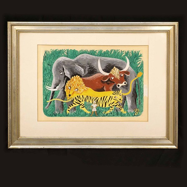 Svend Johansen, 1890-1970: Animals, water color. Signed. Visible size: 34x46cm. 
With frame: 55x71cm