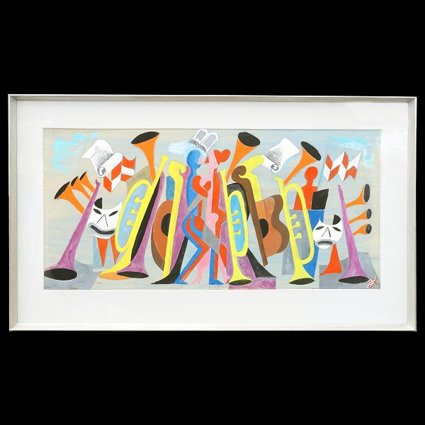 Svend Johansen, 1890-1970: Theatermotiv. Signiert. Lichtmasse: 55x93cm. Mit 
Rahmen: 57x95cm