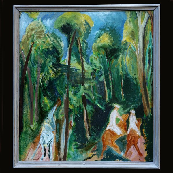 Jens Søndergaard, 1895-1957, Öl auf Leinen: "Waldbild". Signiert und datiert 
1924. Lichtmasse: 97x110cm. Mit Rahmen: 106x119cm