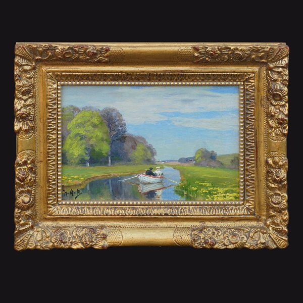 H. A. Brendekilde, 1857-1942, oil on canvas. Signed circa 1920. Visible size: 
17,5x25,5cm. With frame: 30x38cm