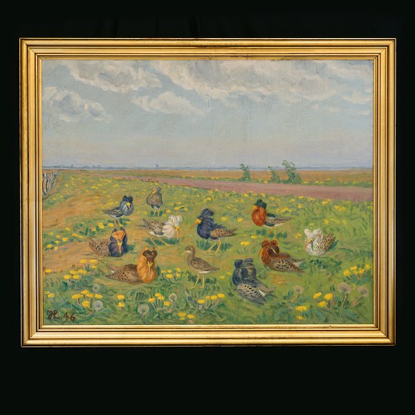 Johannes Larsen, 1867-1961, oil on canvas. Signed and dated 1946. Visible size: 
57x70cm. With frame: 67x80cm