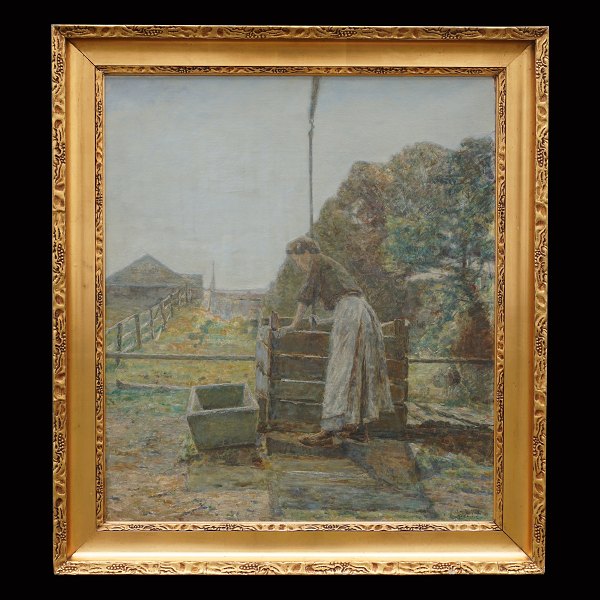 Oluf Høst, 1884-1966, oil on canvas. Landscape with a woman from the island 
Bornholm. Signed and dated 1909. Visible size: 85x72cm. With frame: 104x91cm