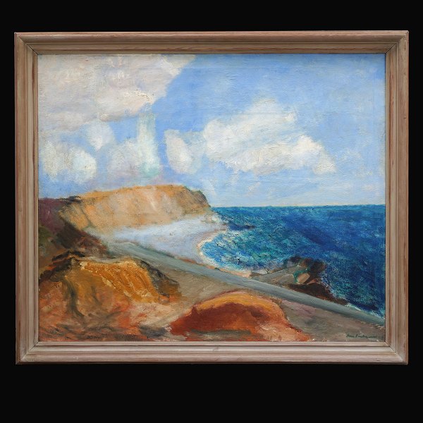 Jens Søndergaard maleri Bovbjerg. Jens Søndergaard, 1895-1957, olie på lærred. 
Signeret og dateret 1942. Lysmål: 83x100cm. Med ramme: 95x112cm