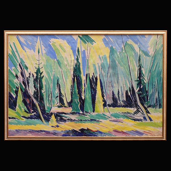 William Scharff, 1886-1959, Denmark, oil on canvas. A large forestscape. Signed 
circa 1935. Visible size: 105x159cm. With frame: 115x169cm