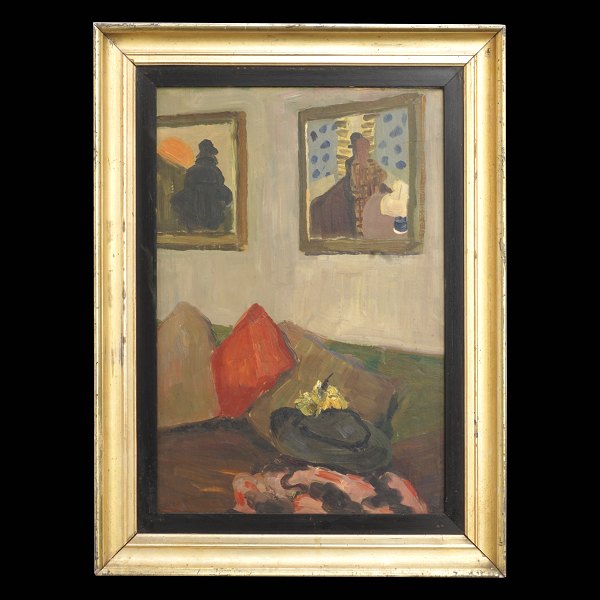 Carl Fischer, 1887-1962, oil on plate. Interior. Visible size: 48x33cm. With 
frame: 61x46cm