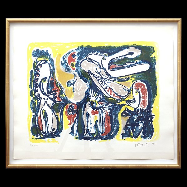 Asger Jorn, 1914-74, litograph. "Sujet Romantique". 71/100. Signed "Jorn 53". 
Visible size: 54x64cm. With frame: 61x72cm