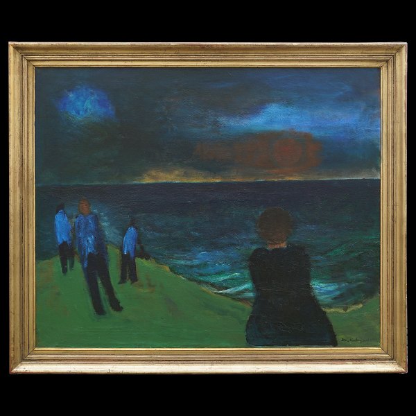 Jens Søndergaard, 1895-1957, oil on canvas: "Evening at the ocean". Signed and 
dated.
Visible size: 100x120cm. With frame: 116x136cm