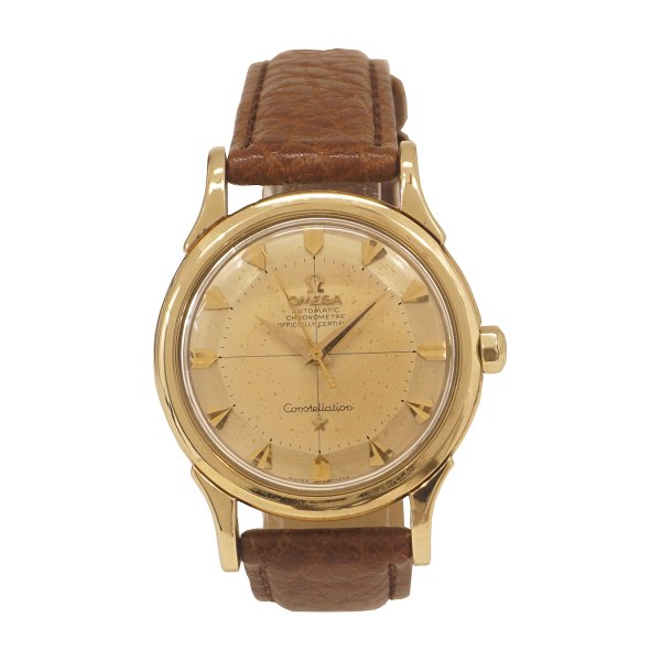 Omega Constellation 14kt guld med pie pan skive. Model 2852/2853 SC. Kaliber 
501, automatik. Fremstillet ca. år 1956. D: 35mm