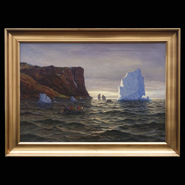 Emanuel A. Petersen, 1897-1948, oil on canvas. Landscape, Greenland. Signed. 
Visible size: 66x97cm. With frame: 84x115cm