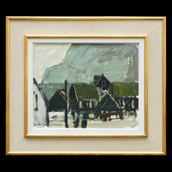 Jack Kampmann Færøerne. Jack Kampmann, 1914-89, olie på lærred. Landskab i 
Færøerne. Signeret. Lysmål: 37x45cm. Med ramme: 60x68cm