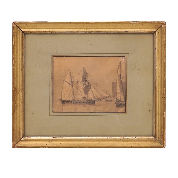 Marine drawing by C. W. Eckersberg, 1783-1853. Visible size: 12,5x16cm. With 
frame: 27,5x33cm