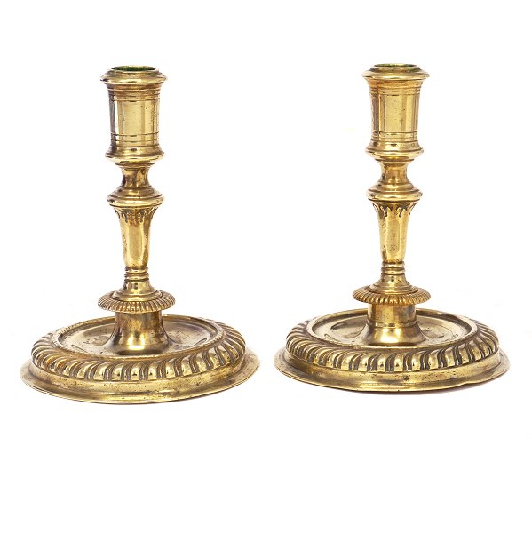 Pair of early 18th century brass candlesticks. Denmark circa 1720. H: 15cm