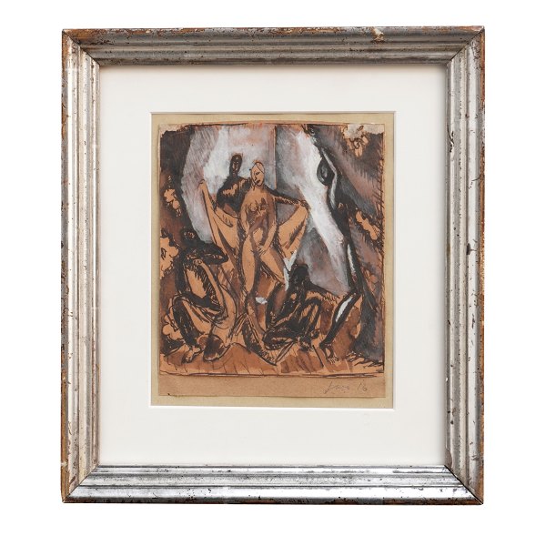 Jais Nielsen, 1885-1961, Wasserfarbe. Signiert und datiert "Jais 16". 
Lichtmasse: 15x13cm. Mit Rahmen: 26x24cm