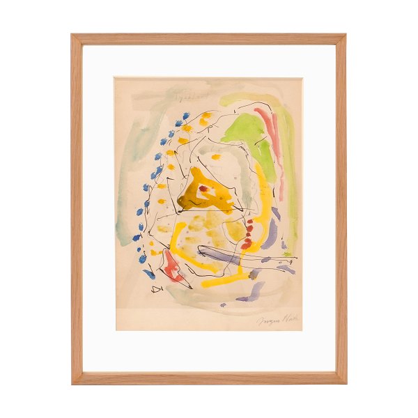 Jørgen Nash, 1920-2004, Mixed Media auf Papier. Signiert. Lichtmasse: 28x20,5cm. Mit Rahmen: 39x30cm